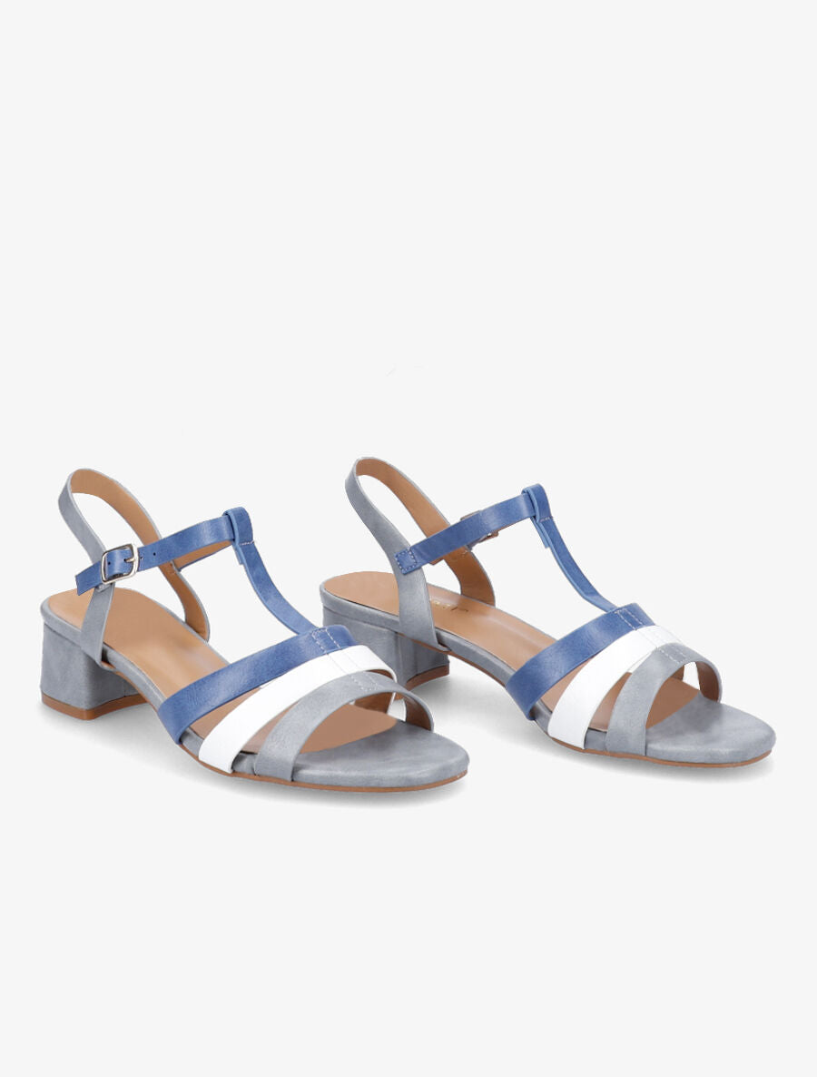 Sandales à brides salomé et triple ganses - Bleu - 4