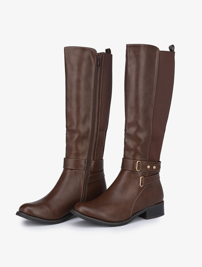 Bottes à bride et bandes élastiquées - Marron - 1