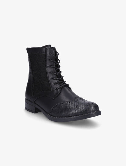 Bottines lacées à bouts effet python - Noir - 2