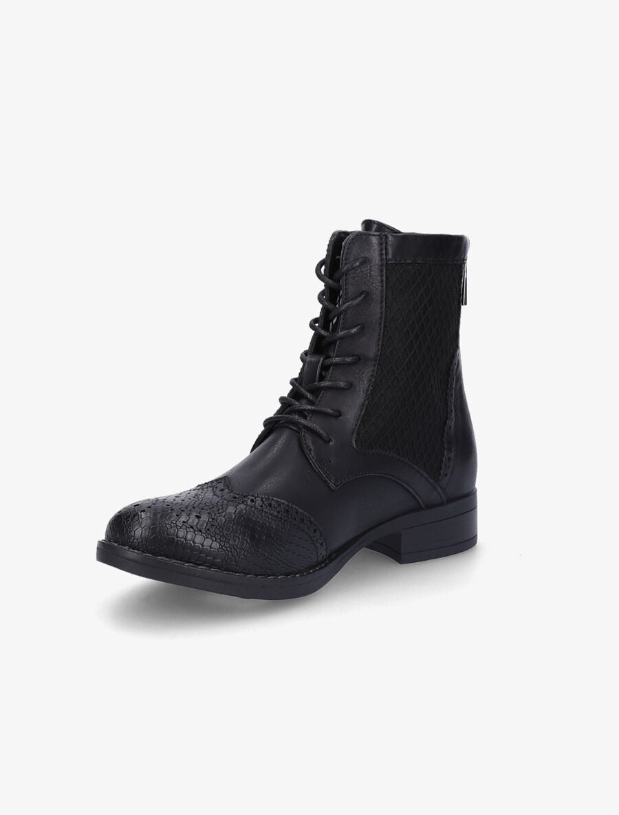 Bottines lacées à bouts effet python - Noir - 3