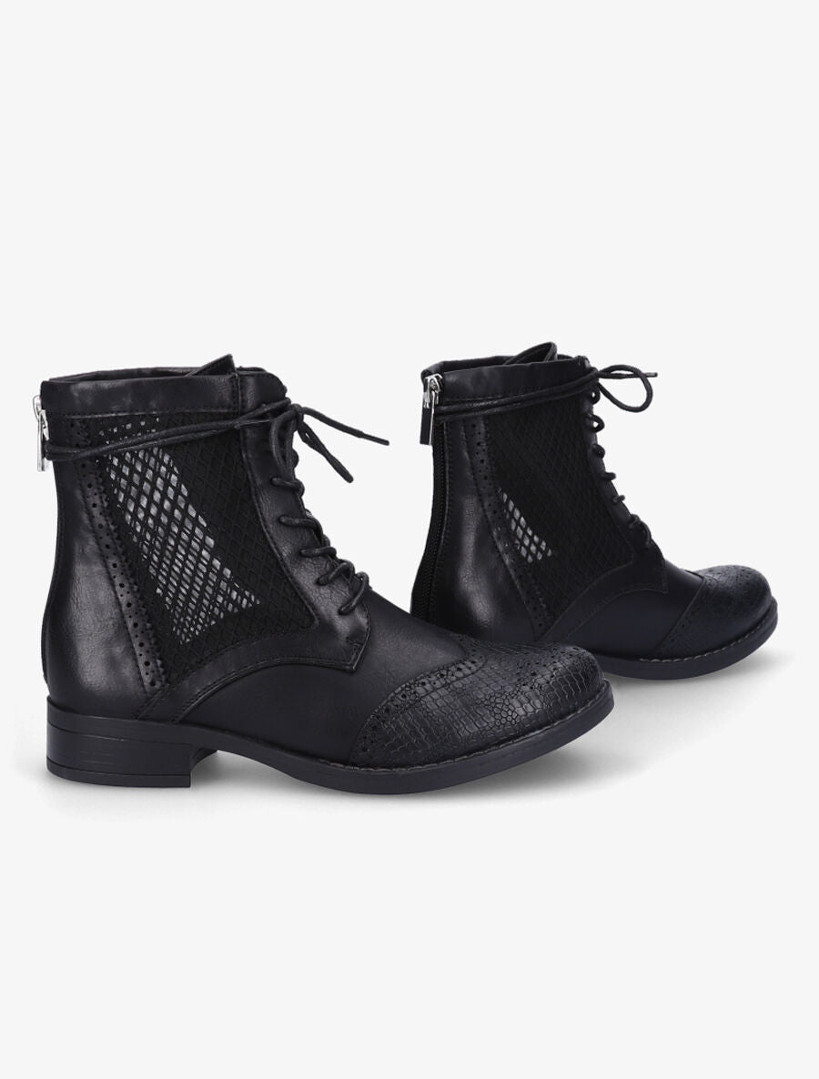 Bottines lacées à bouts effet python - Noir - 4