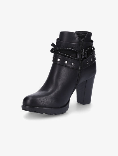 Bottines à talons et lanières cloutées - Noir - 3