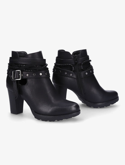 Bottines à talons et lanières cloutées - Noir - 4