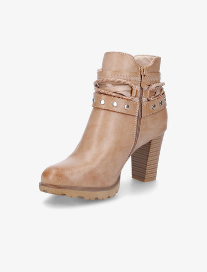 Bottines à talons et lanières cloutées - Camel - 3