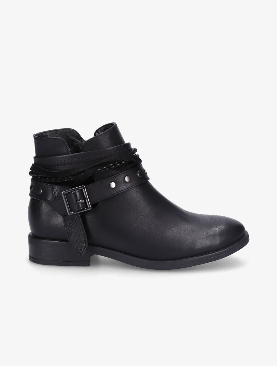 Bottines à lanières cloutées et liens - Noir - 1