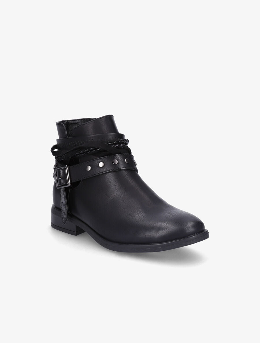 Bottines à lanières cloutées et liens - Noir - 2