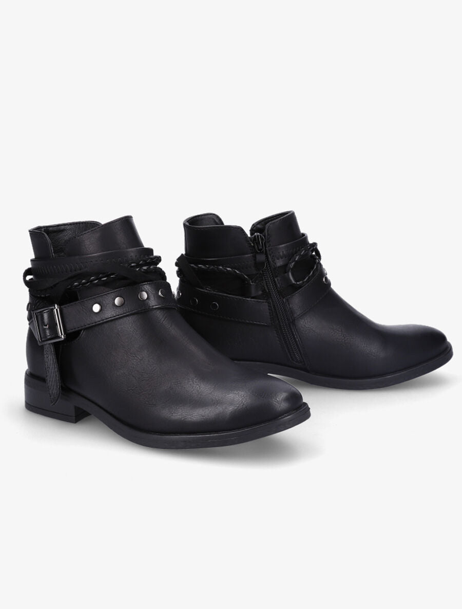 Bottines à lanières cloutées et liens - Noir - 4