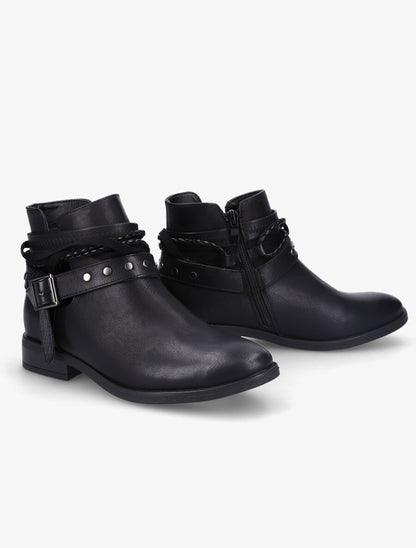 Bottines à lanières cloutées et liens - Noir - 4