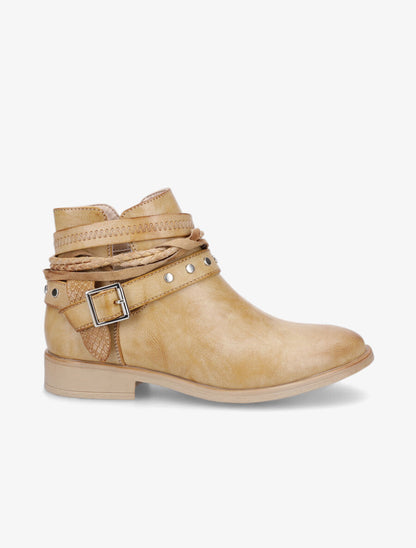 Bottines à lanières cloutées et liens - Moutarde - 5