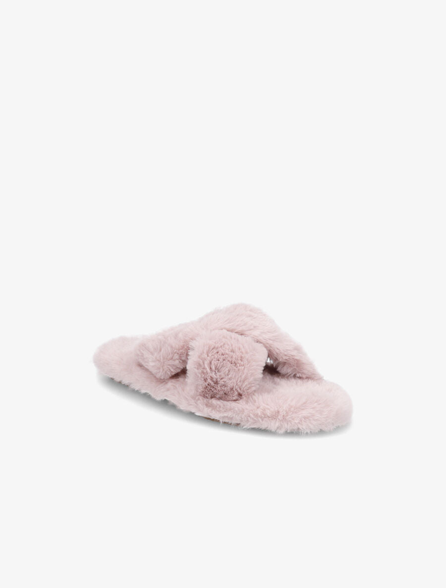 Claquettes à ganses croisées en fourrure synthétique - Rose - 2