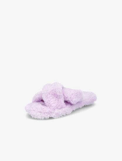 Claquettes à ganses croisées en fourrure synthétique - Lilas - 3