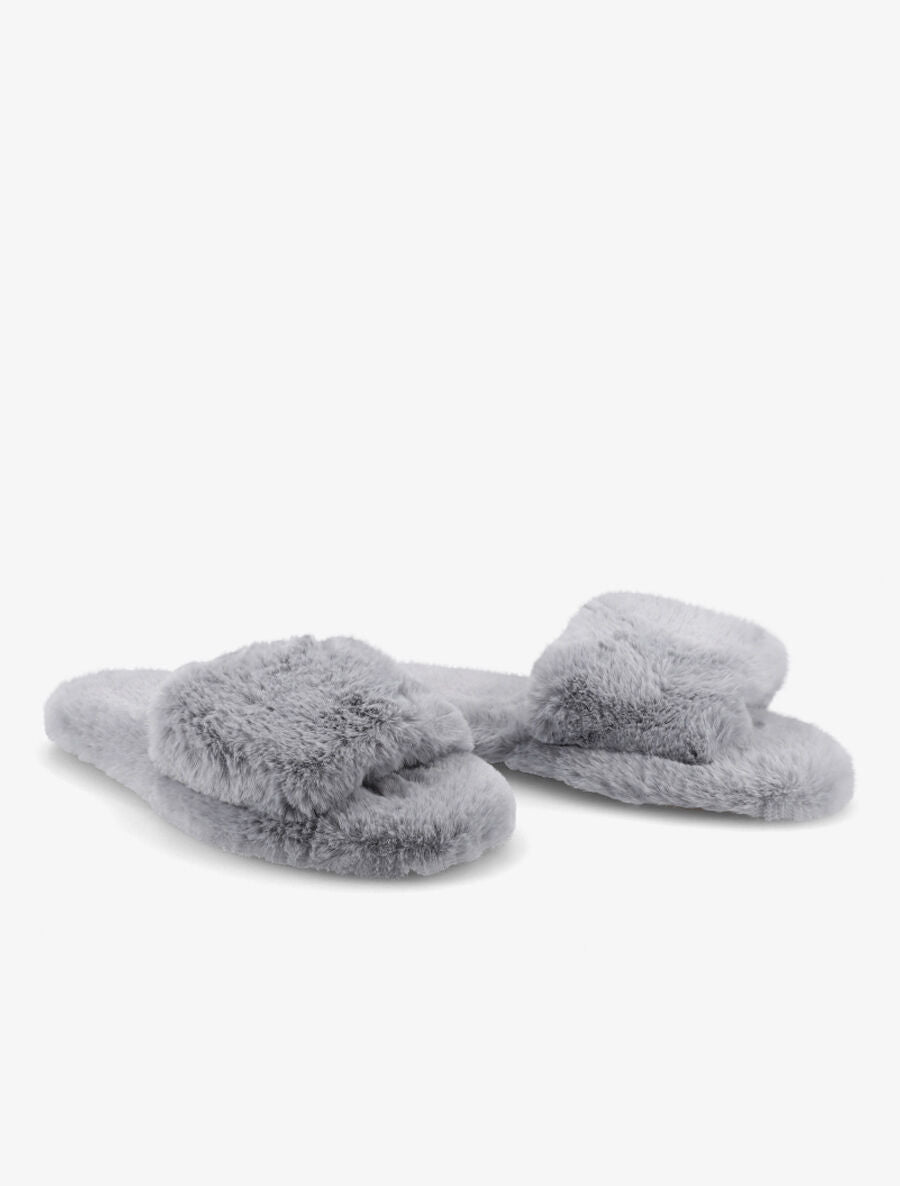 Claquettes en fourrure synthétique - Gris - 4