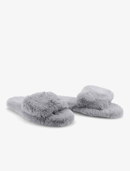 Claquettes en fourrure synthétique - Gris - 4