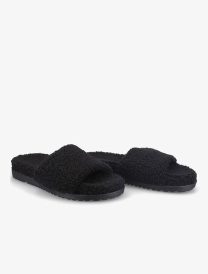 Claquettes effet laine bouclée - Noir - 4