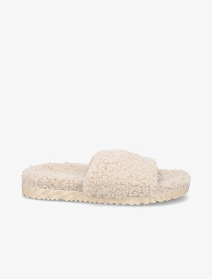 Claquettes effet laine bouclée - Beige - 5