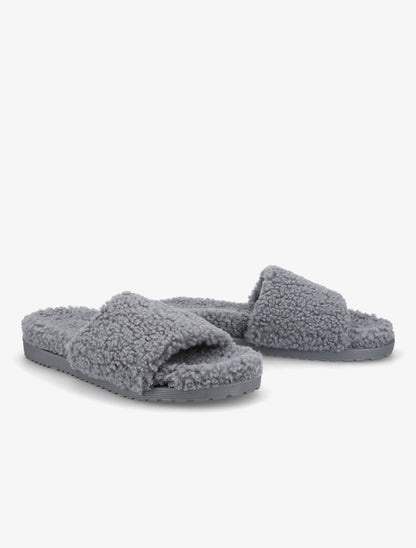 Claquettes effet laine bouclée - Gris - 4