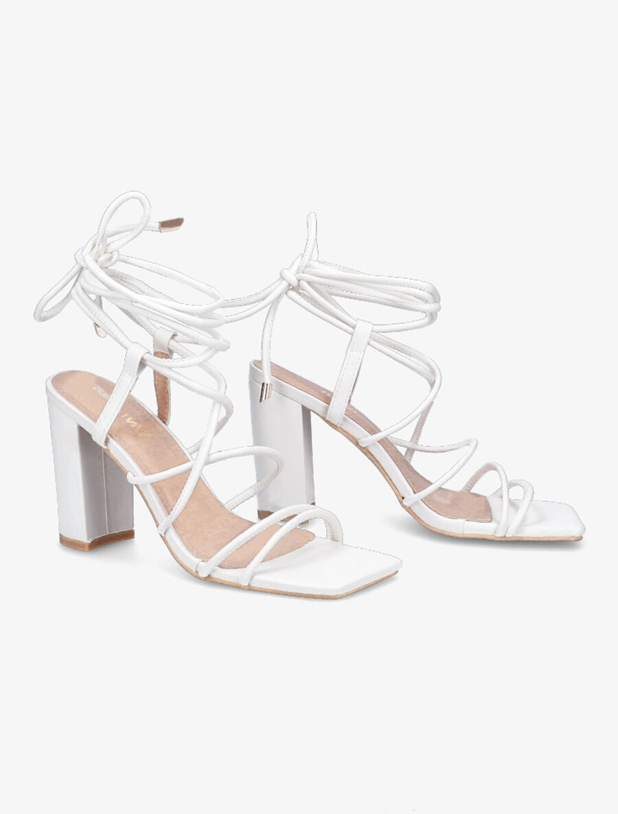 Sandales à talons et lacets - Blanc - 4