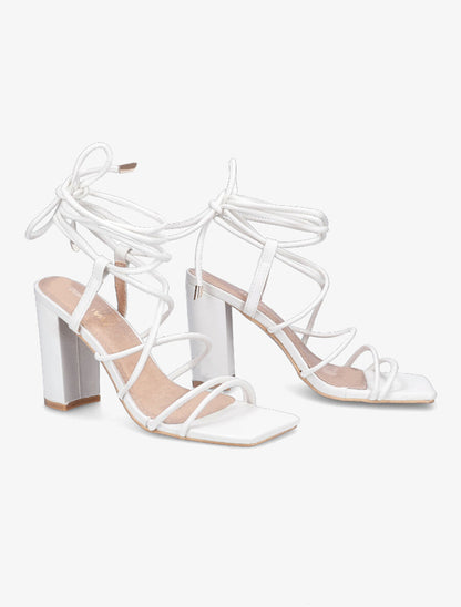 Sandales à talons et lacets - Blanc - 4