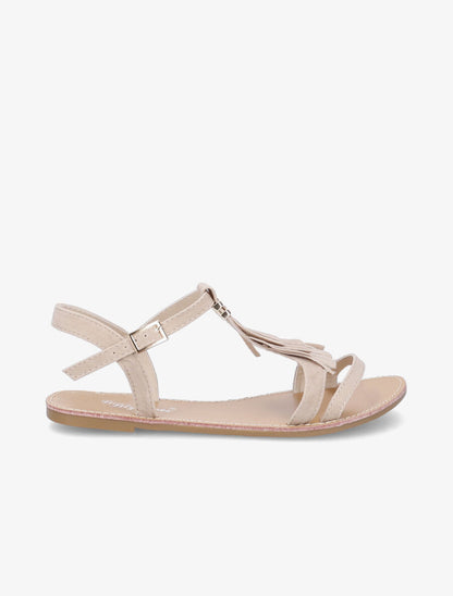 Nu-pieds frangés à boucle dorée - Beige - 4
