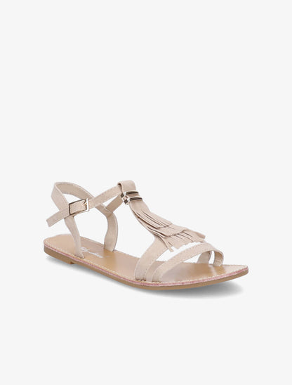 Nu-pieds frangés à boucle dorée - Beige - 6