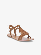 Nu-pieds frangés à boucle dorée - Camel - 1