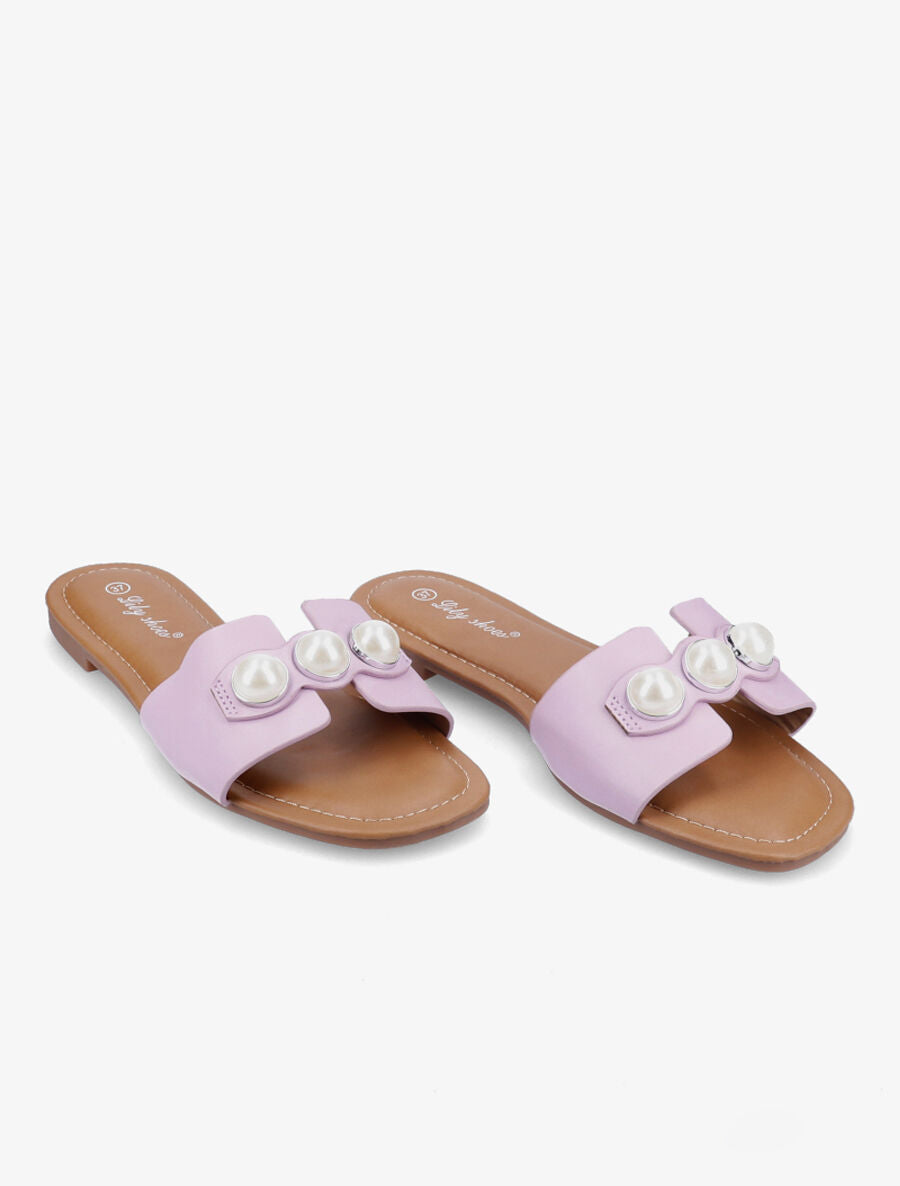 Mules stylisées à perles - Lilas - 4