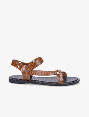 Nu-pieds à sangles effet croco - Camel - 1