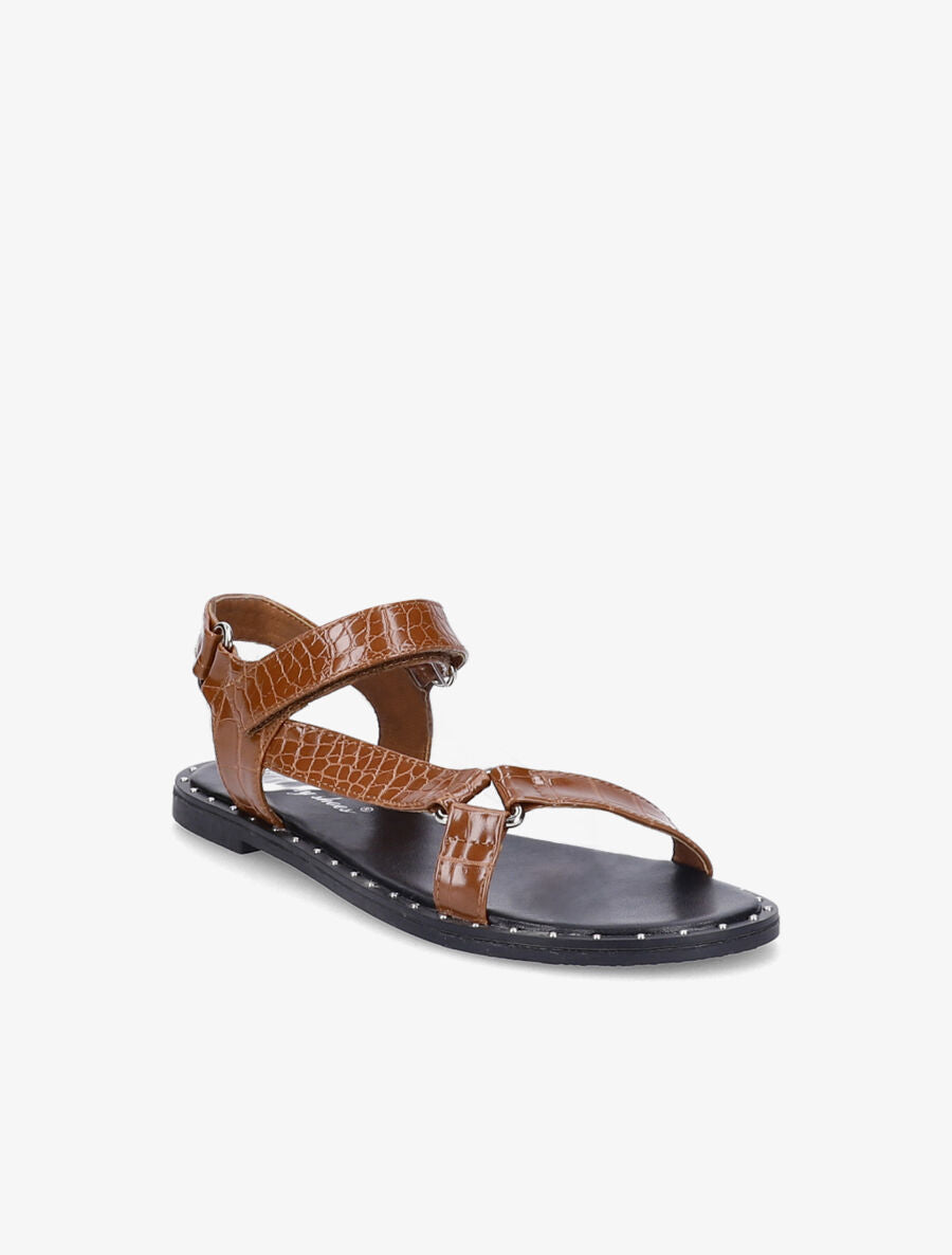 Nu-pieds à sangles effet croco - Camel - 2