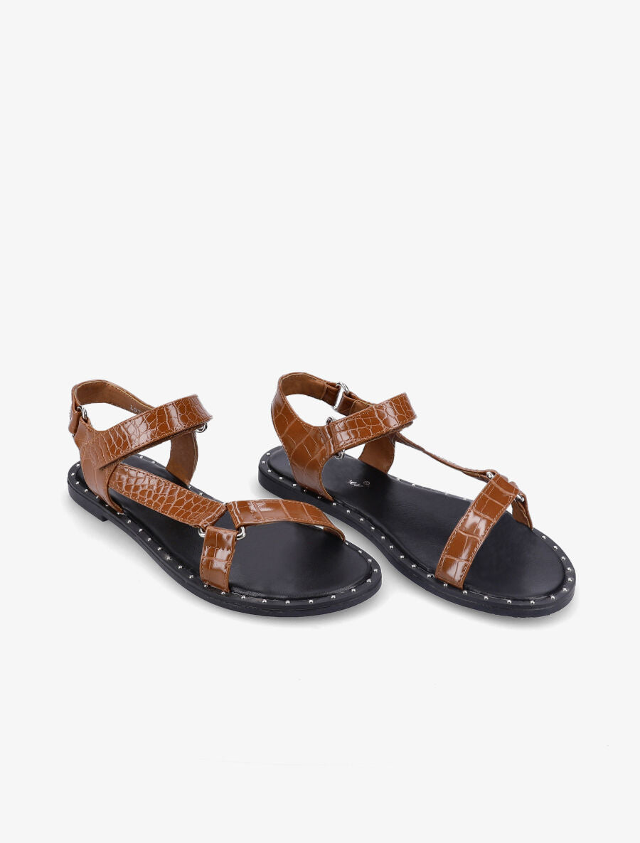Nu-pieds à sangles effet croco - Camel - 4
