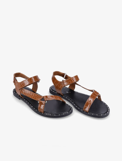 Nu-pieds à sangles effet croco - Camel - 4