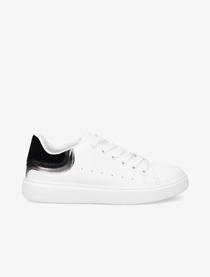 Sneakers à contrefort pailleté et suédine - Blanc/noir - 3