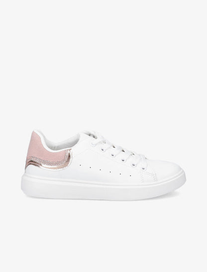 Sneakers à contrefort pailleté et suédine - Blanc/rose - 1