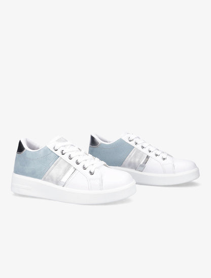 Sneakers bimatière et à bande irisée - Blanc/bleu layette - 4