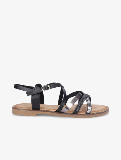 Nu-pieds plats à brides stylisées - Noir - 2
