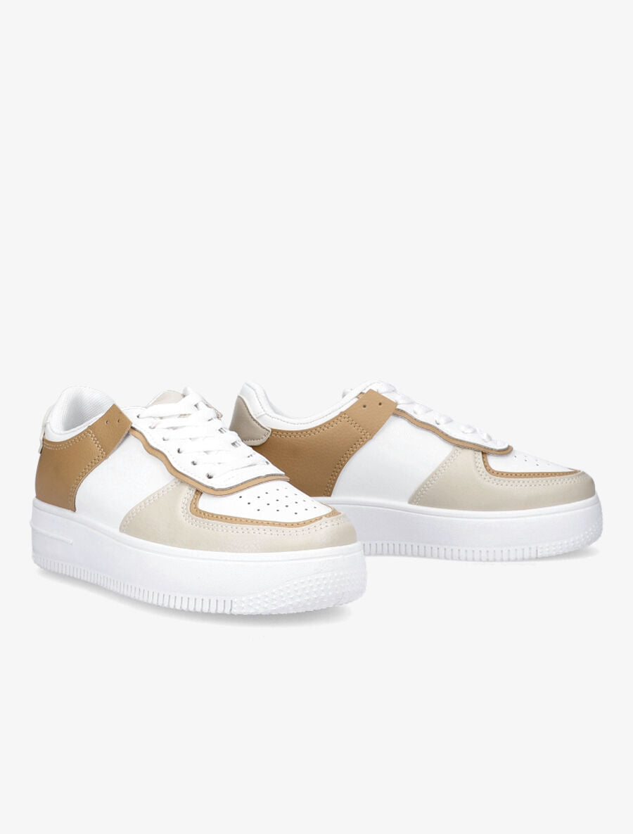 Sneakers à empiècements contrastants - Beige/camel - 5