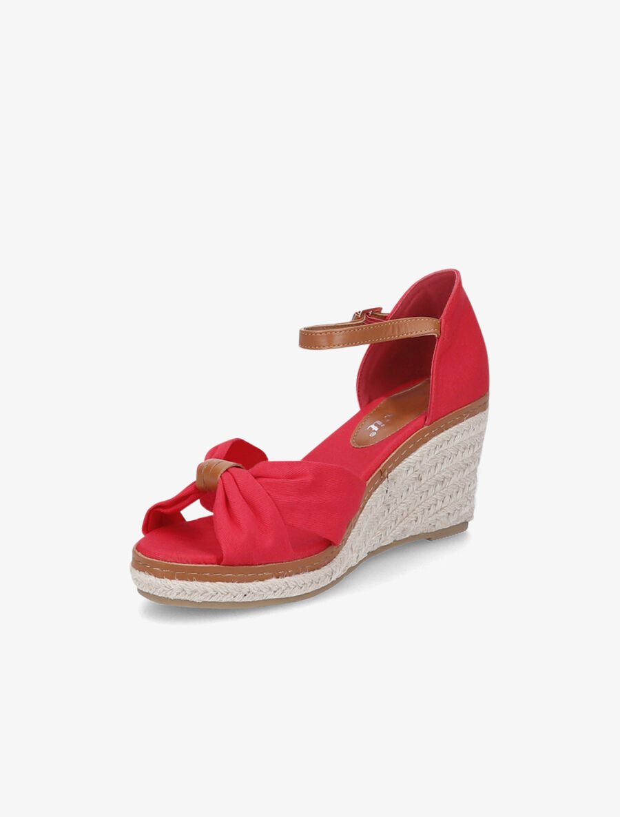 Sandales compensées à détail noeud - Rouge - 3