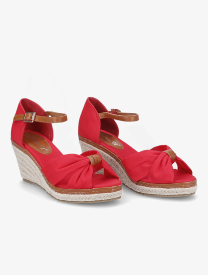 Sandales compensées à détail noeud - Rouge - 4