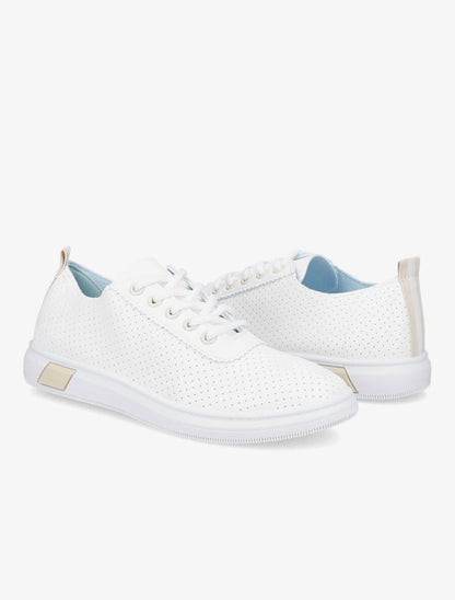 Tennis en simili perforé à languette contrastante - Beige - 4