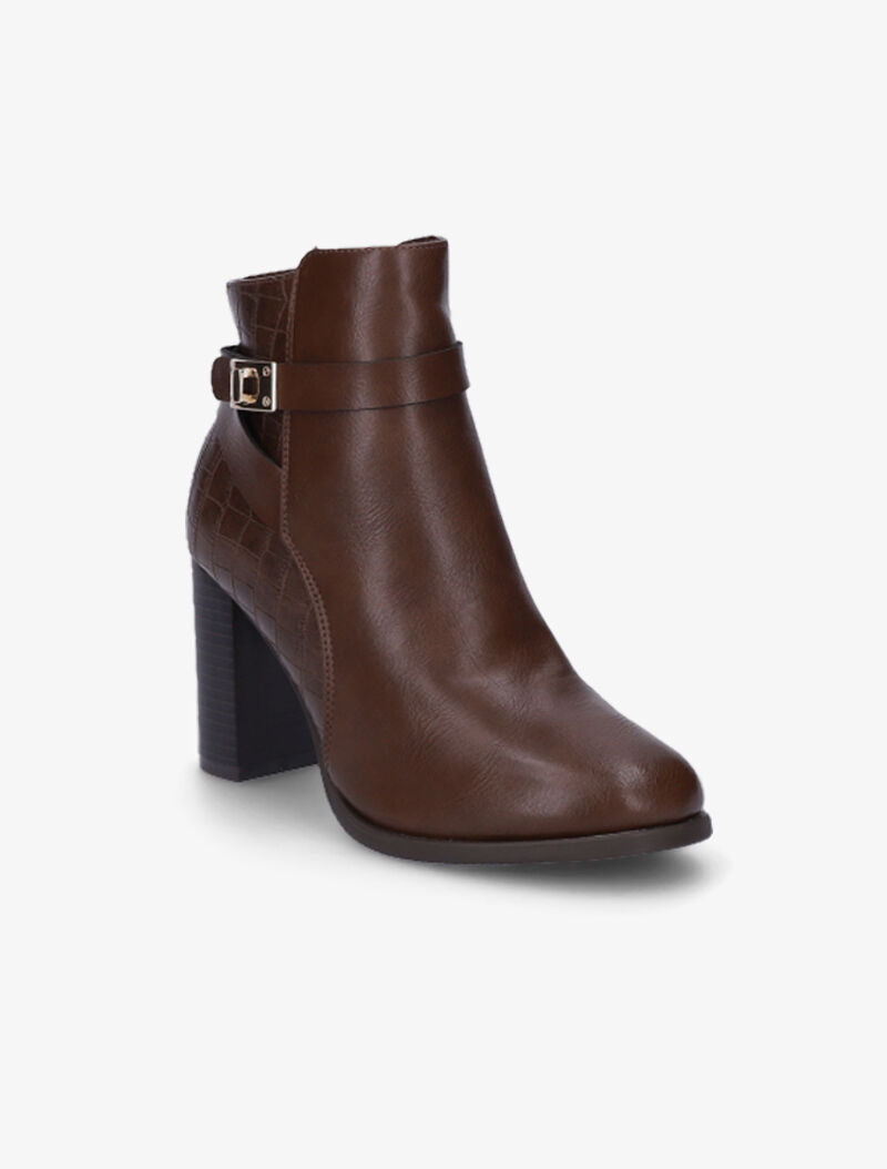 Bottines bi-matière à talon - Marron - 3