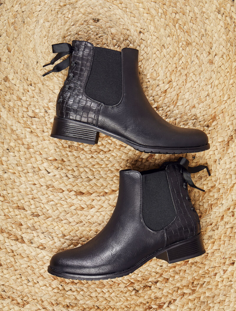 Chelsea boot à contrefort croco à corsage - Noir - 6