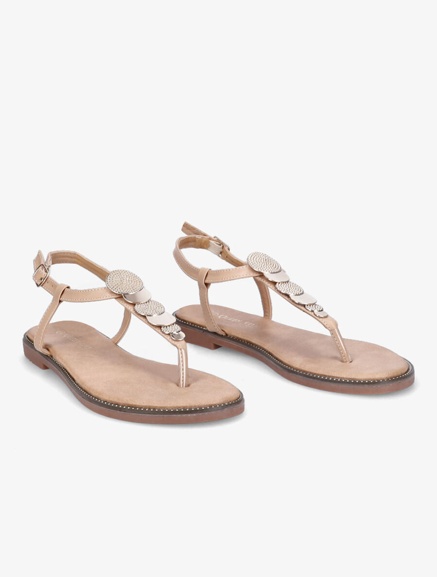 Nu-pied brides à médailles dorées - Beige - 4