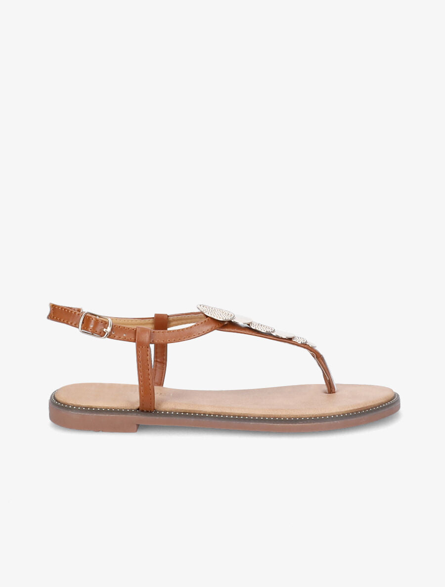 Nu-pied brides à médailles dorées - Camel - 2