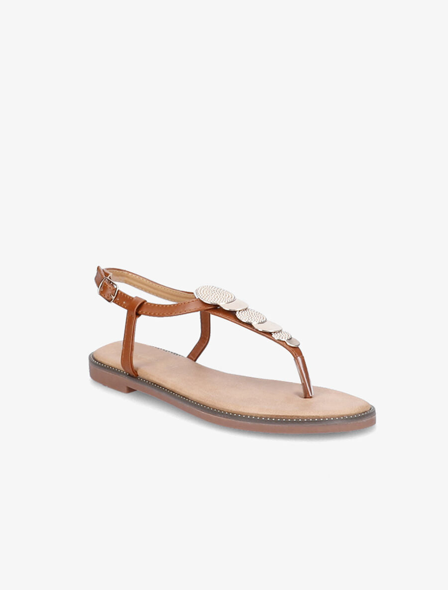Nu-pied brides à médailles dorées - Camel - 1