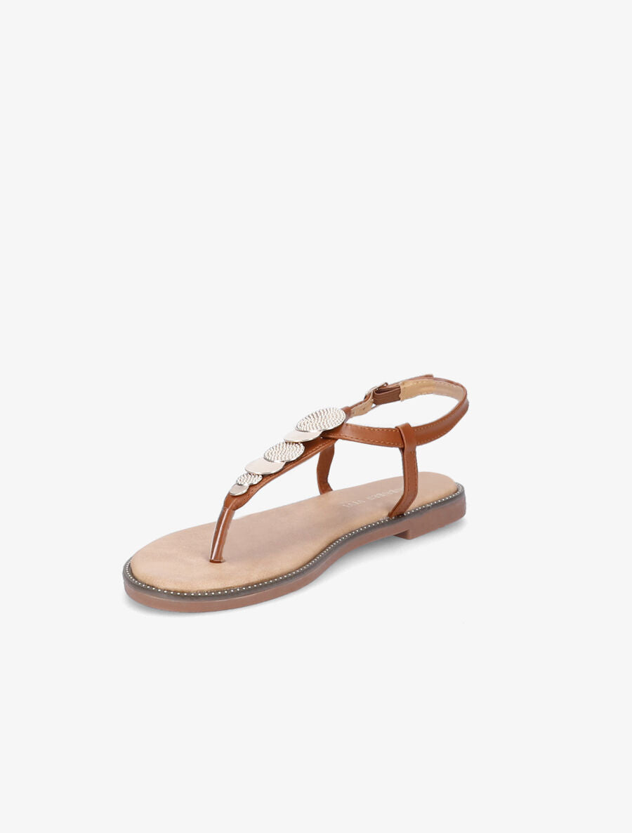 Nu-pied brides à médailles dorées - Camel - 3