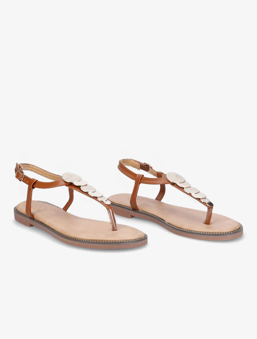 Nu-pied brides à médailles dorées - Camel - 4