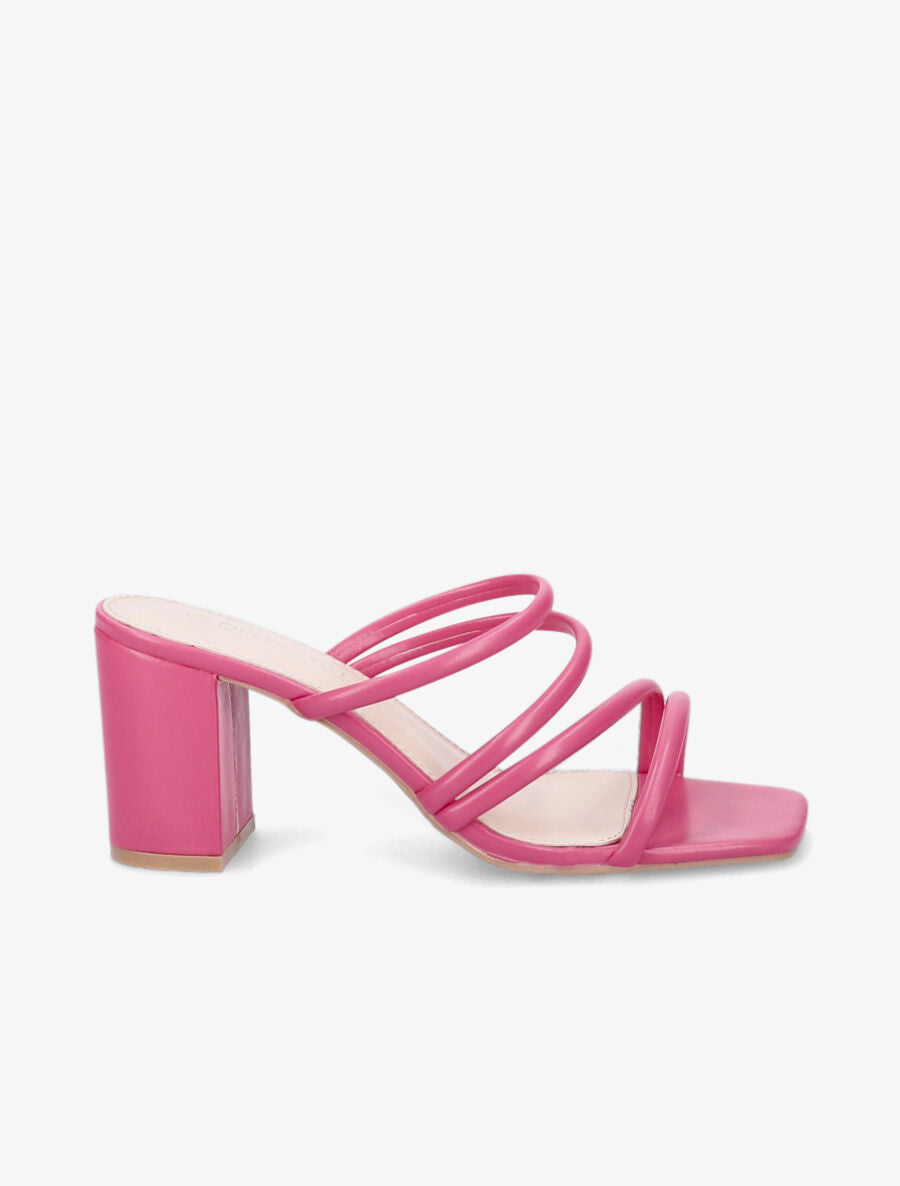 Mules à talons et multi brides - Fushia - 1