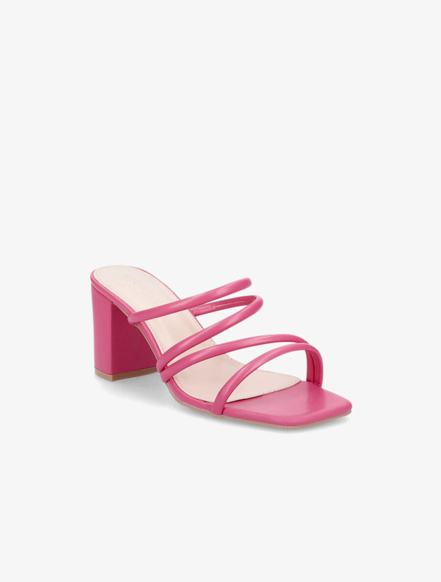 Mules à talons et multi brides - Fushia - 2