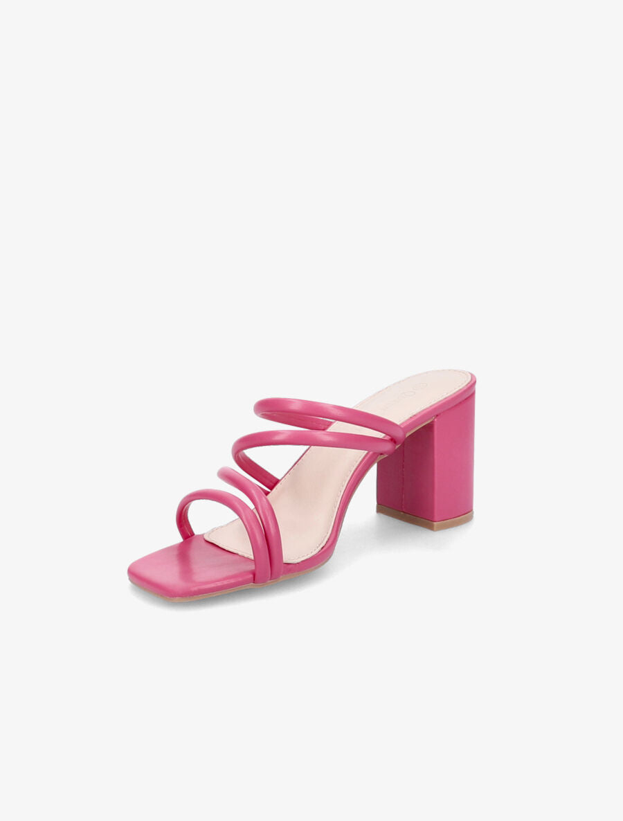 Mules à talons et multi brides - Fushia - 3