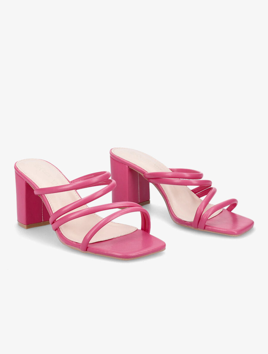 Mules à talons et multi brides - Fushia - 4