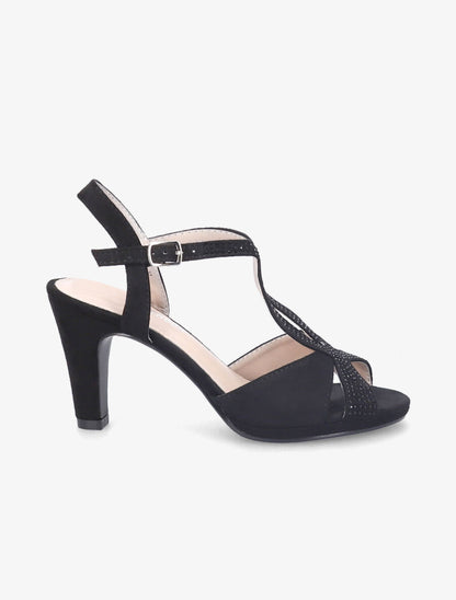 Sandales à talons en suédine à détail strass - Noir - 1